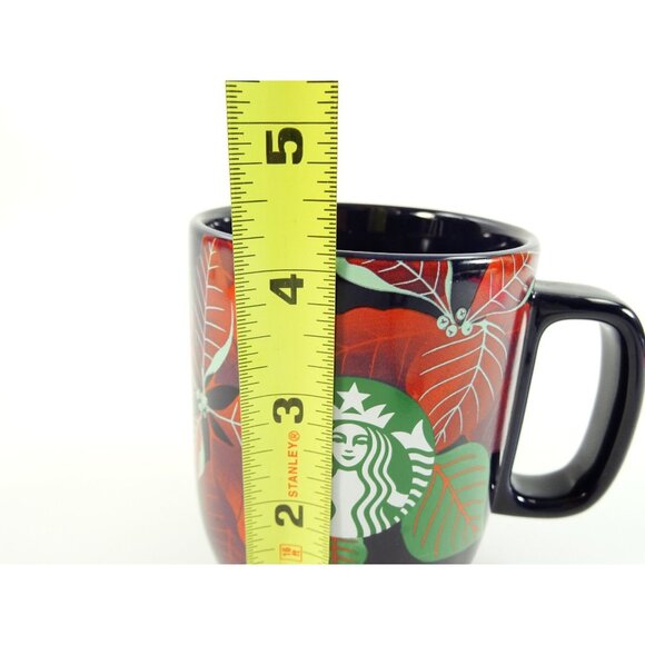 2020 Starbucks Christmas Mug Pointsettias Floral Red Dark Blue 12oz Siren Logo - Picture 8 of 8